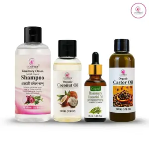 Hair Growth Combo 4 in 1 Rosemary Shampoo 250 ml Castor 100ml Coconut 100ml Rosemary 30ml